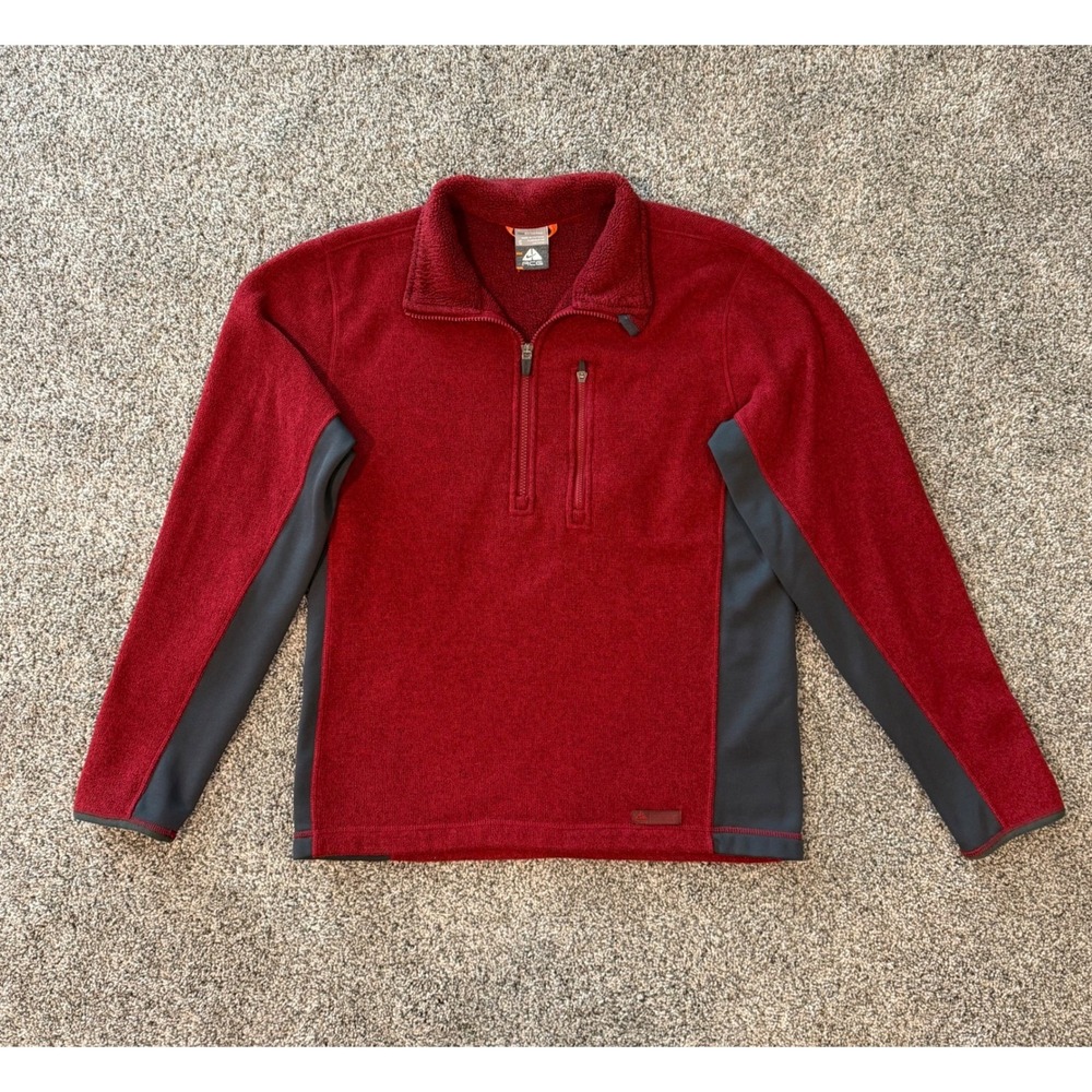 Nike ACG Fit Therma Mens Small Red Grey 1/4 Zip Fleece Pullover Jacket Outdoor